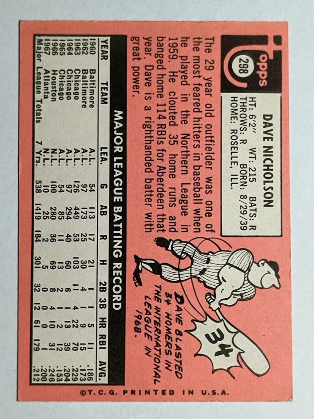 1969 Topps #298 Dave Nicholson (EXMT)