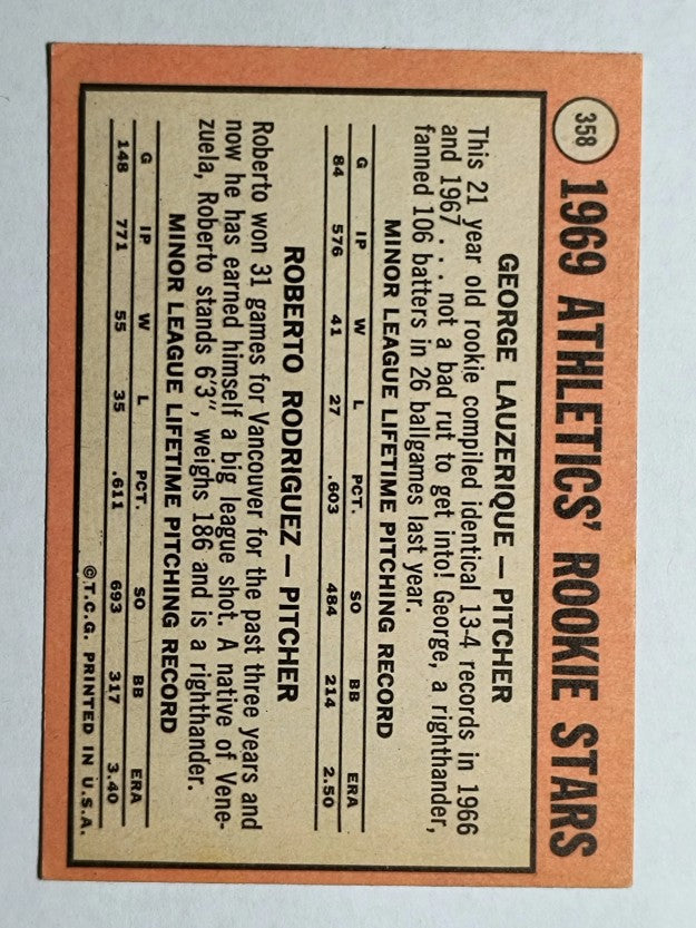 1969 Topps #358 Rookie Stars/George Lauzerique RC/Roberto Rodriquez (EX)