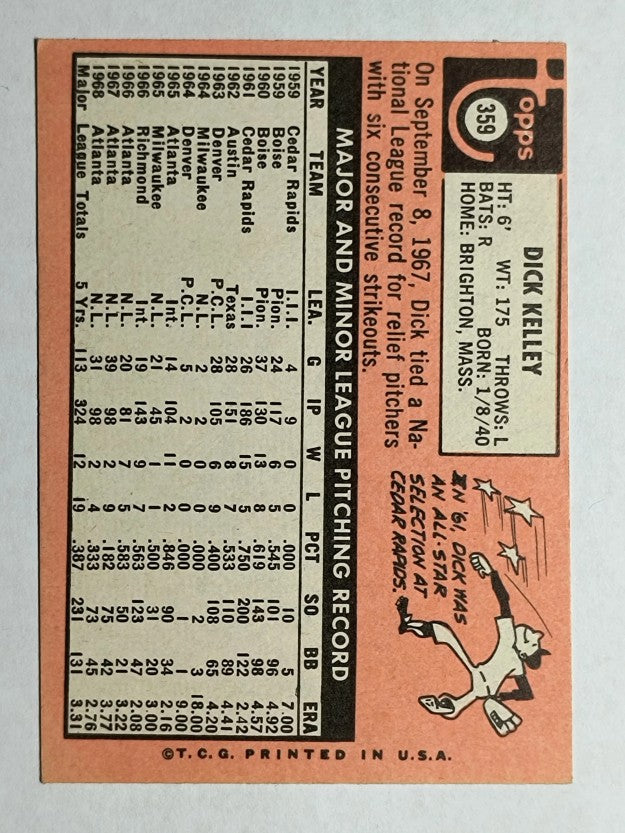 1969 Topps #359 Dick Kelley (EX)