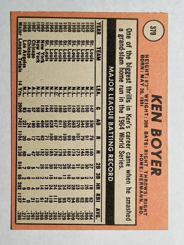 1969 Topps #379 Ken Boyer (EXMT)