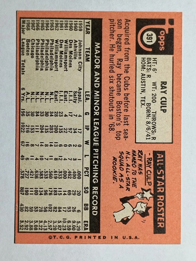 1969 Topps #391 Ray Culp (EX)