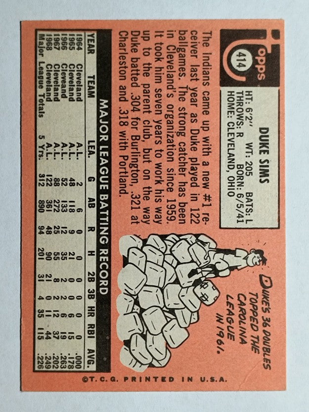 1969 Topps #414 Duke Sims (VG)