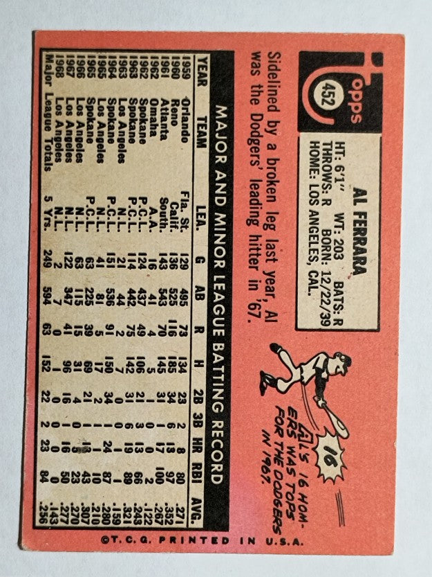 1969 Topps #452A Al Ferrara/Al Yellow (VG)