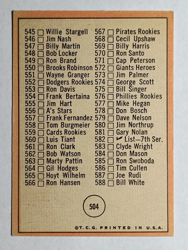 1969 Topps #504 Checklist 6/Brooks Robinson (EX)