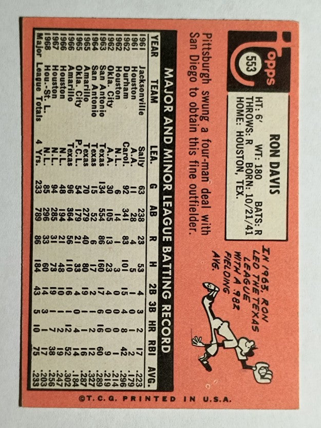 1969 Topps #553 Ron Davis (EX)