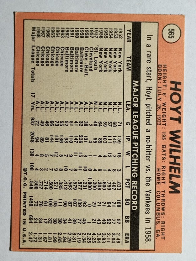 1969 Topps #565 Hoyt Wilhelm (EXMT)