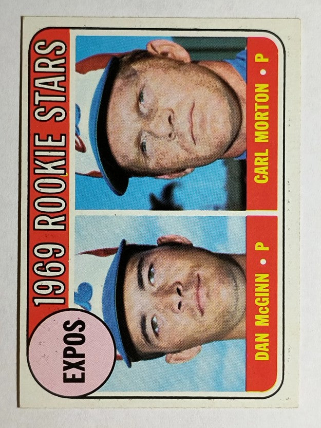 1969 Topps #646 Rookie Stars/Dan McGinn RC/Carl Morton RC (EXMT)