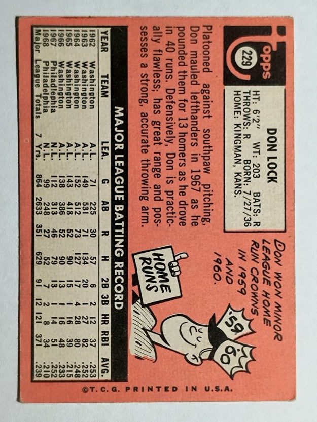 1969 Topps #229 Don Lock (VGEX)