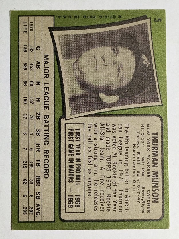 1971 Topps #5 Thurman Munson (EX)