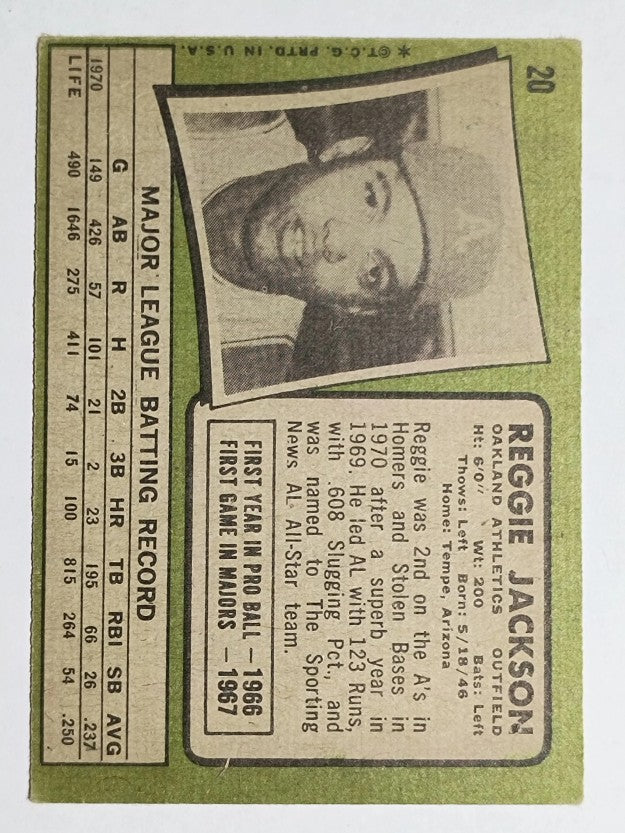 1971 Topps #20 Reggie Jackson (VGEX)