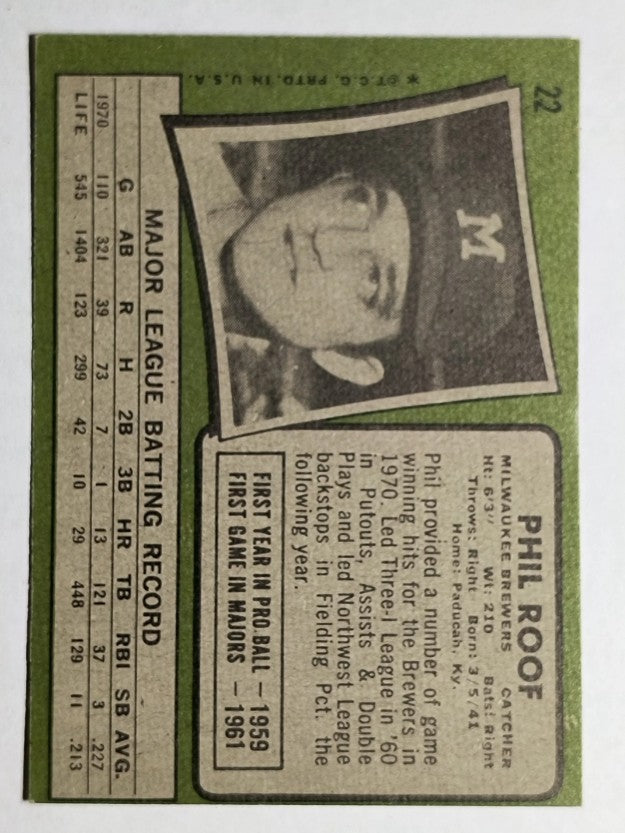 1971 Topps #22 Phil Roof (EXMT)