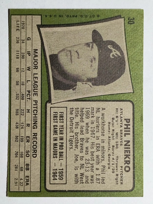 1971 Topps #30 Phil Niekro (EX)