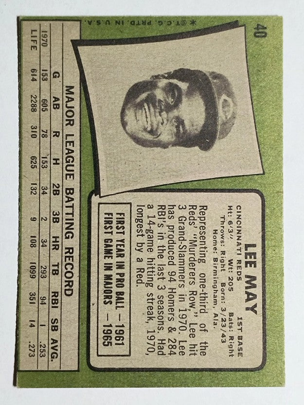 1971 Topps #40 Lee May (EX)