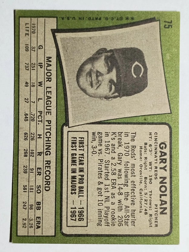 1971 Topps #75 Gary Nolan (VGEX)