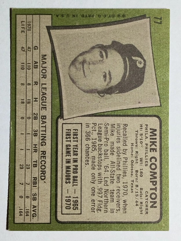 1971 Topps #77 Mike Compton RC (EX)