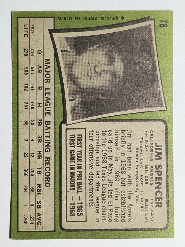 1971 Topps #78 Jim Spencer (EX)
