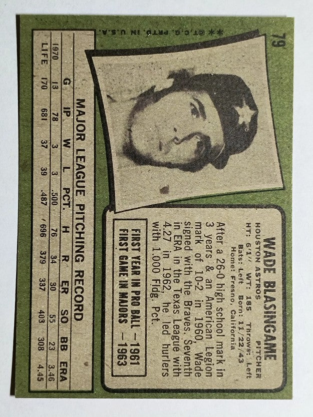 1971 Topps #79 Wade Blasingame (EX)