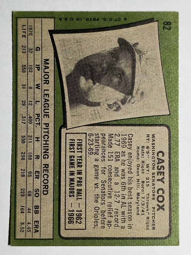 1971 Topps #82 Casey Cox (EX)
