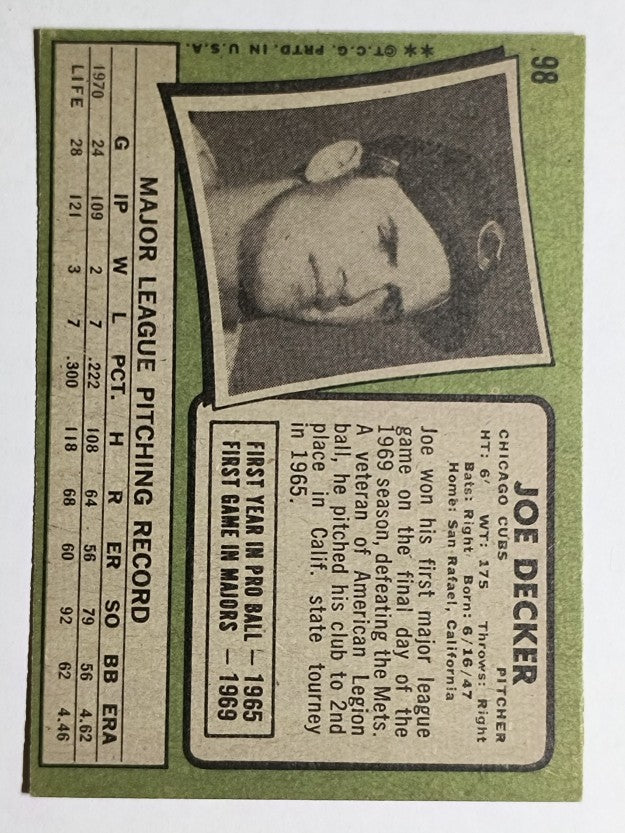 1971 Topps #98 Joe Decker RC (EXMT)