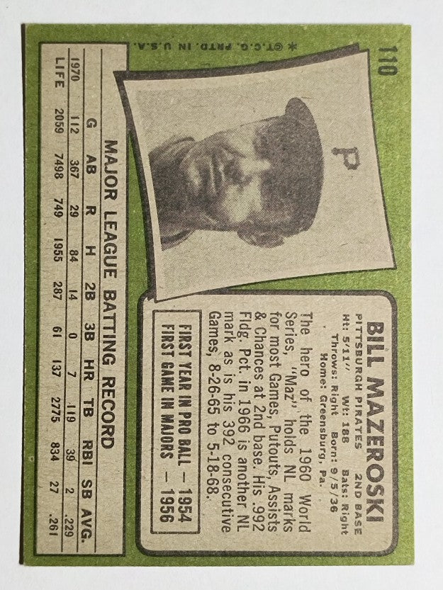 1971 Topps #110 Bill Mazeroski (EX)