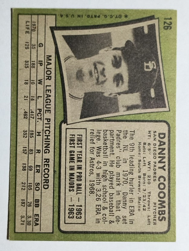 1971 Topps #126 Danny Coombs (EXMT)