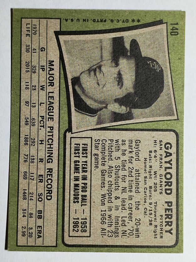 1971 Topps #140 Gaylord Perry (EX)