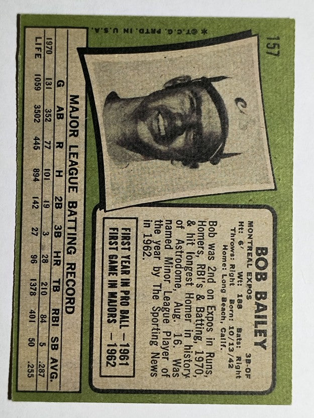 1971 Topps #157 Bob Bailey (EX)