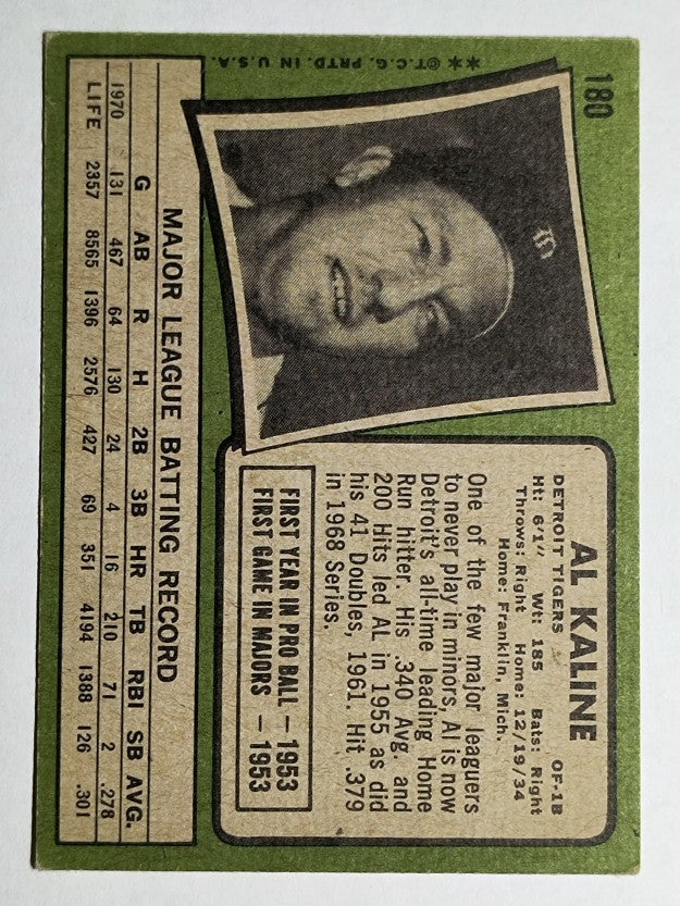 1971 Topps #180 Al Kaline (VGEX)