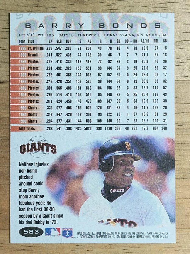 1996 Fleer #583 Barry Bonds