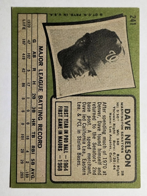 1971 Topps #241 Dave Nelson (EXMT)