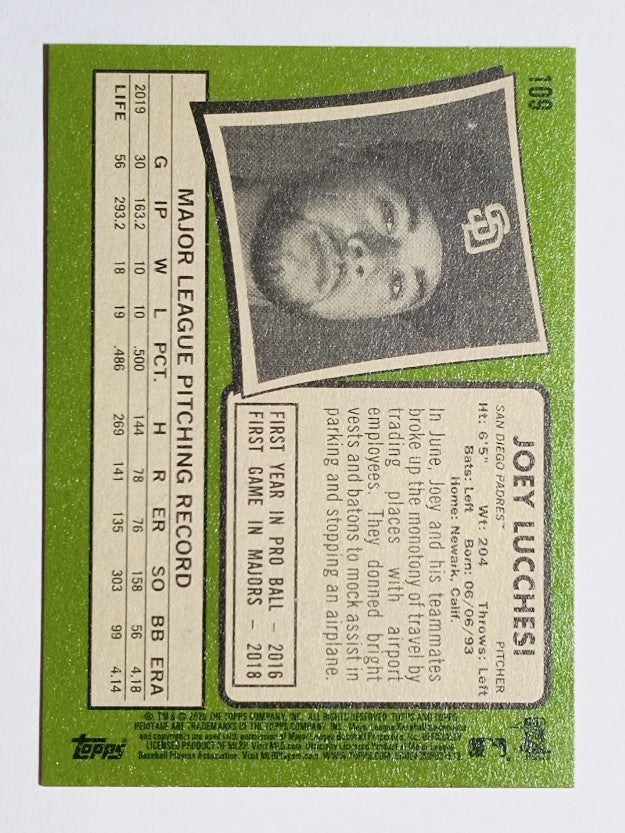 2020 Topps Heritage #109 Joey Lucchesi