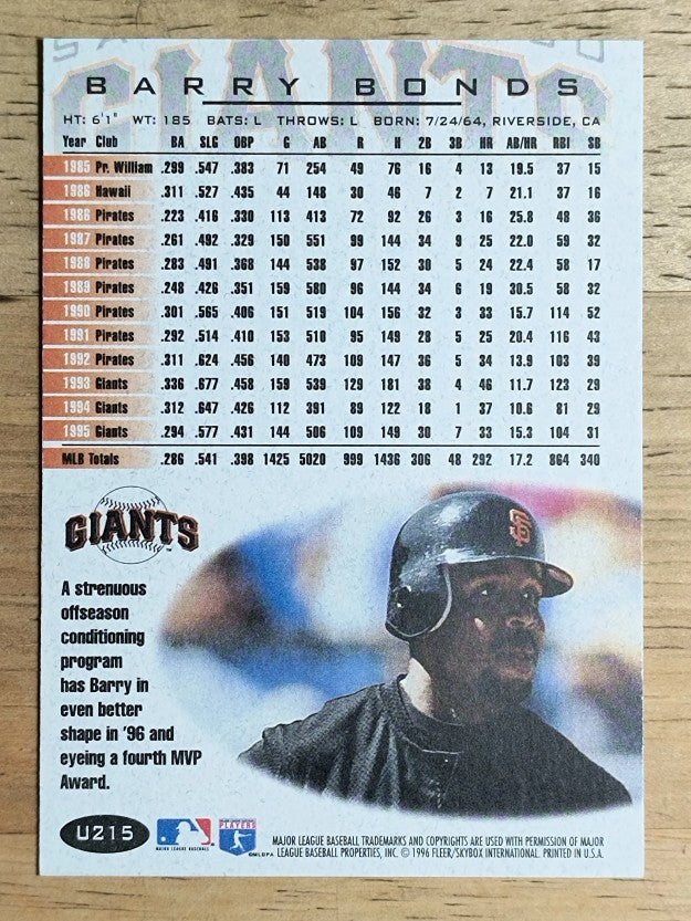 1996 Fleer Update #U215 Barry Bonds ENC