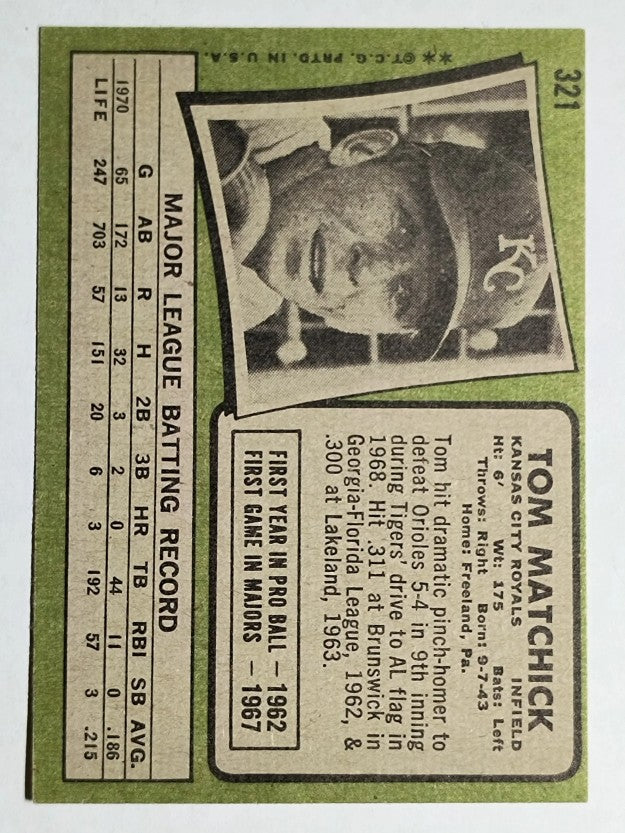 1971 Topps #321 Tom Matchick (EX)