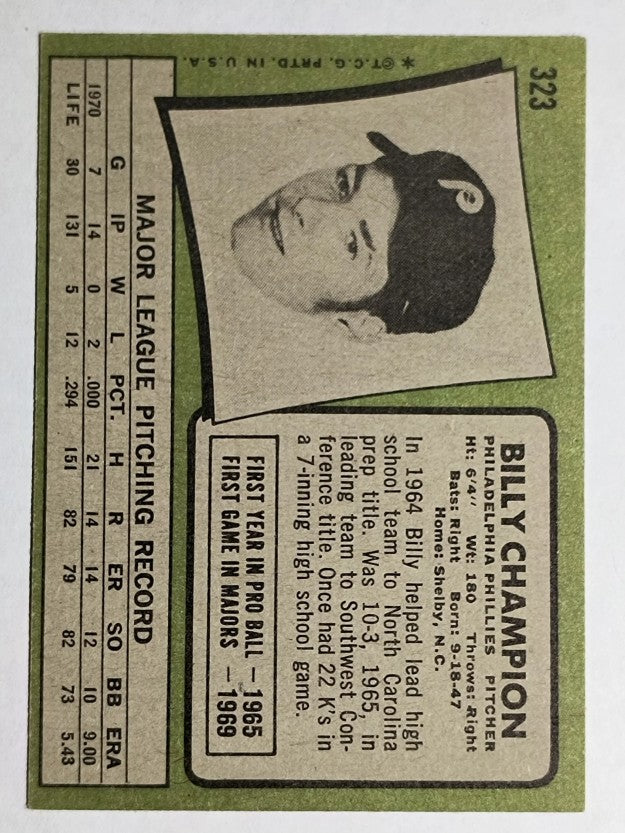 1971 Topps #323 Billy Champion (EX)