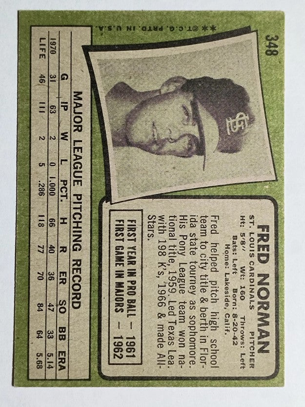 1971 Topps #348 Fred Norman (EX)