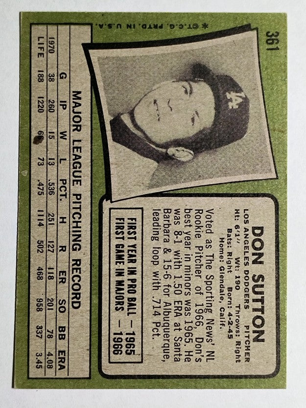 1971 Topps #361 Don Sutton (EX)