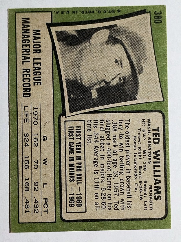 1971 Topps #380 Ted Williams MG (EXMT)