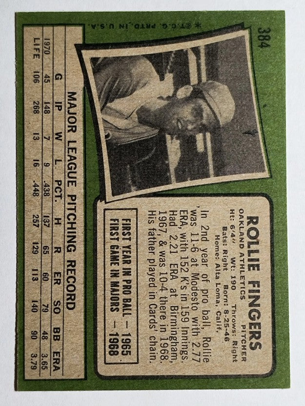 1971 Topps #384 Rollie Fingers (EXMT)