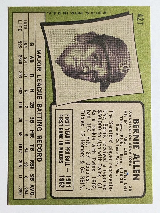 1971 Topps #427 Bernie Allen (EXMT)
