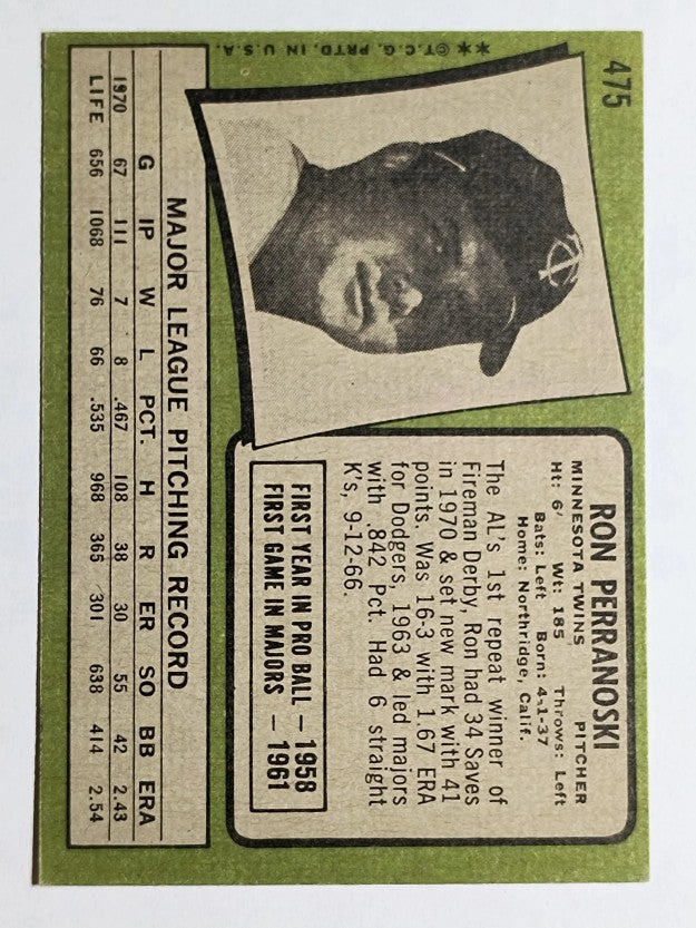1971 Topps #475 Ron Perranoski (EX)