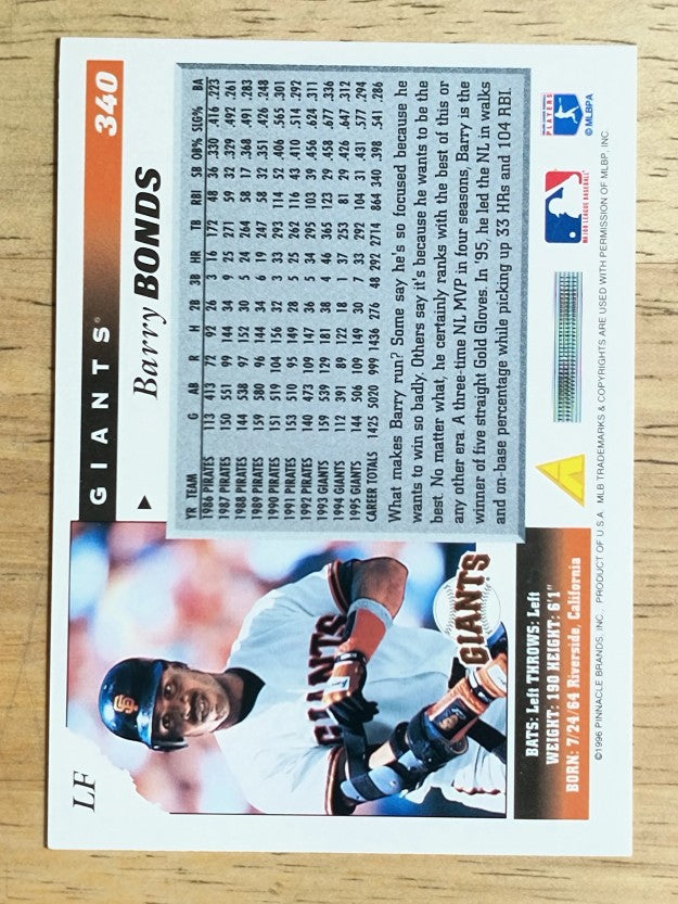 1996 Score #340 Barry Bonds