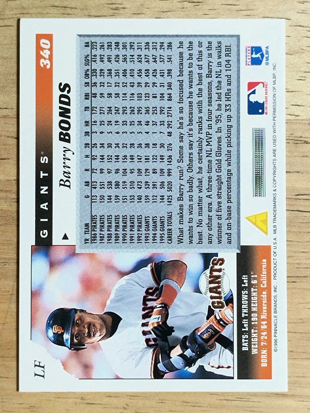 1996 Score #340 Barry Bonds