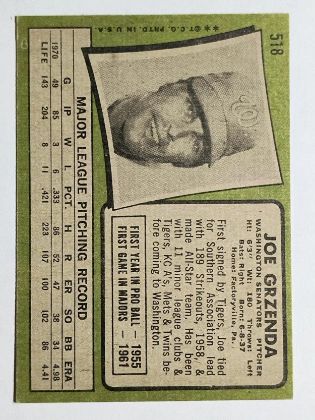 1971 Topps #518 Joe Grzenda (EX)
