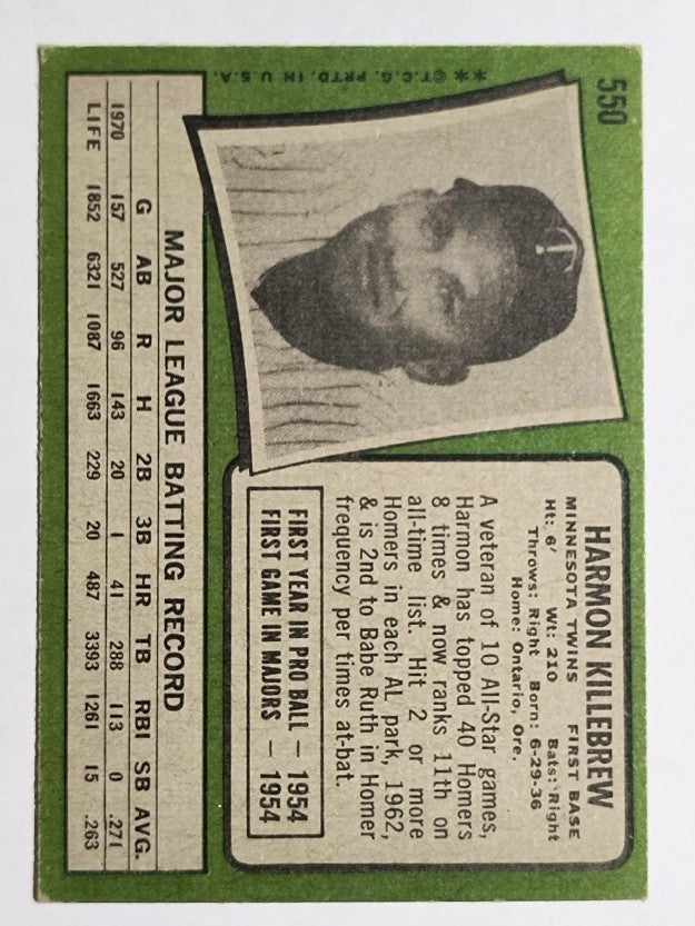 1971 Topps #550 Harmon Killebrew (EX)