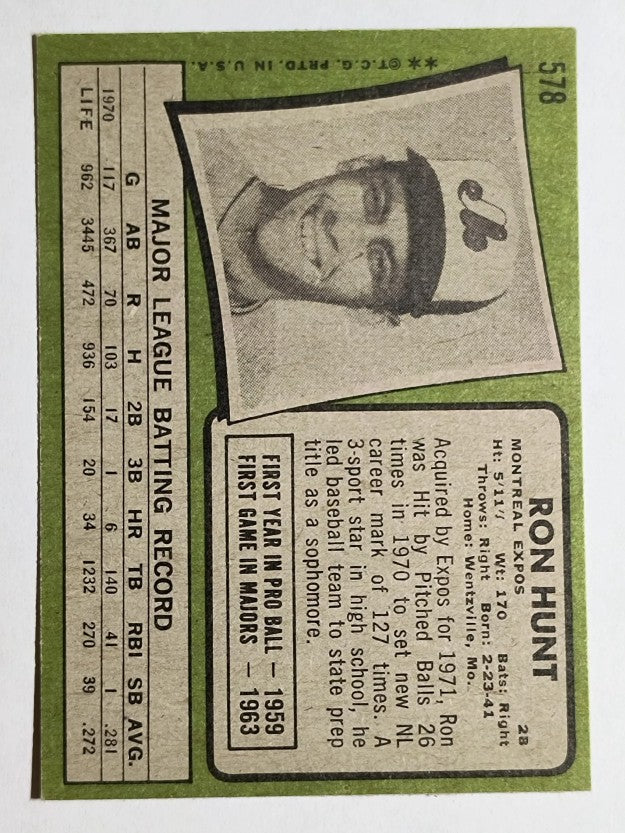 1971 Topps #578 Ron Hunt (EXMT)