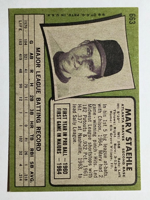 1971 Topps #663 Marv Staehle (NM)