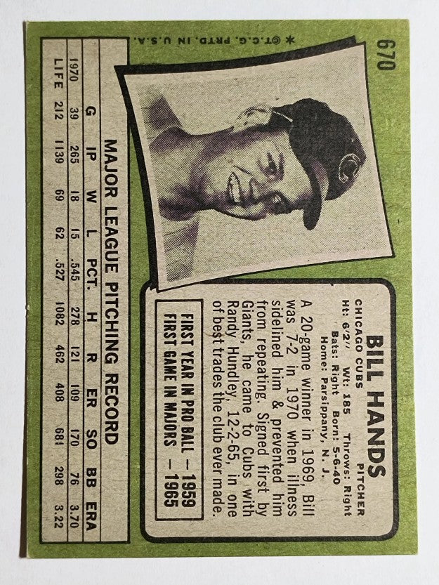 1971 Topps #670 Bill Hands (EXMT)