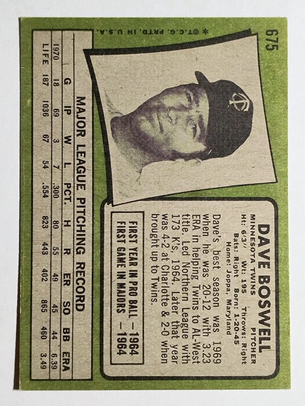 1971 Topps #675 Dave Boswell (EXMT)