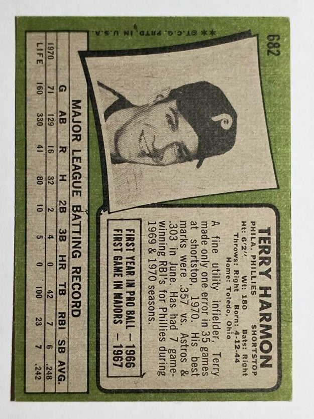 1971 Topps #682 Terry Harmon (EX)