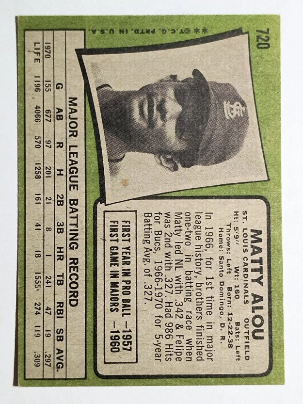 1971 Topps #720 Matty Alou (NM)
